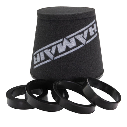 Ramair Foam 70 - 90mm (2.75inch - 3.5inch) ID Neck Polymer Base Neck Cone Air Filter with Reducing Rings